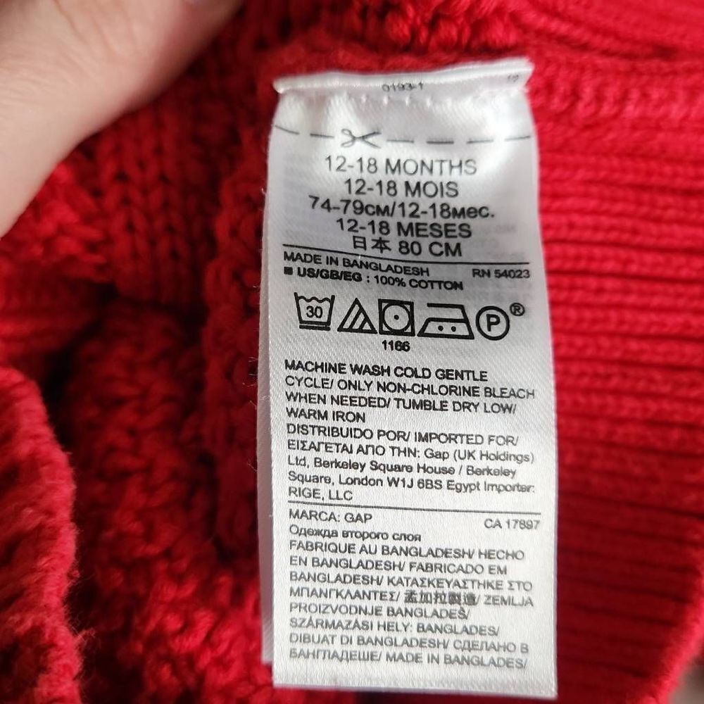 Baby Gap Red Toddler Cable Knit Pullover Sweater - Size 12-18 Months - Picture 5 of 6